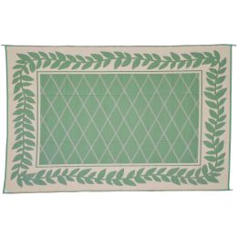 9x12 Reversible RV Outdoor Patio Mat, Camping Mat, Classic Leaf, Green (Reversible with 2 designs)