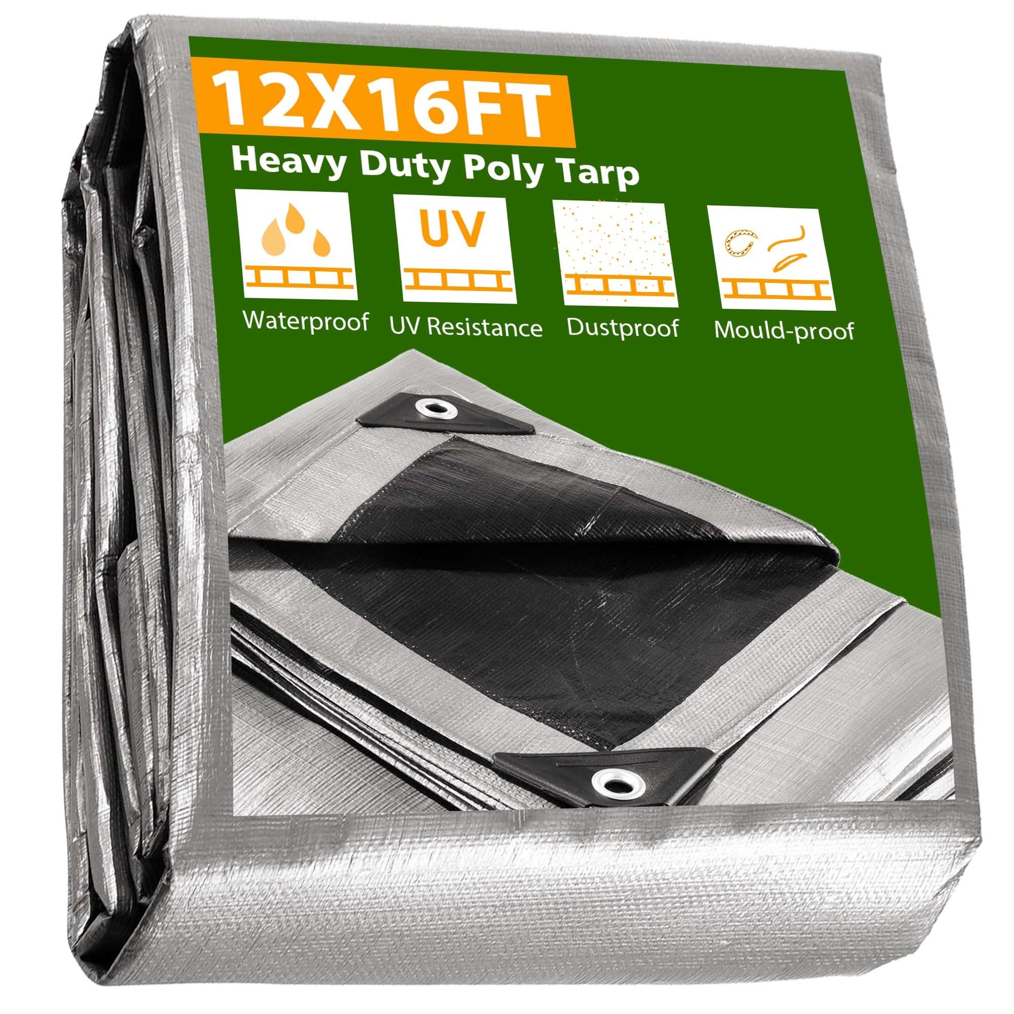 12x16ft Heavy Duty Poly Tarp/ Silver+Black 12x16ft Heavy Duty Poly Tarp/ Silver+Black