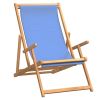 Folding Beach Chair Solid Wood Teak Blue