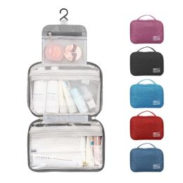 Travel Toiletry Bags Large Makeup Cosmetic Case Organizer with Hanging Hook (Color: grey)
