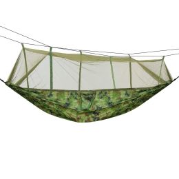 600lbs Load 2 Persons Hammock with Mosquito Net Outdoor Hiking Camping Hammock Portable Nylon Swing Hanging Bed (Color: Camouflage)